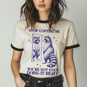 Cottagecore Raccoon Ringer T-Shirt: Retro Sarcastic Tee