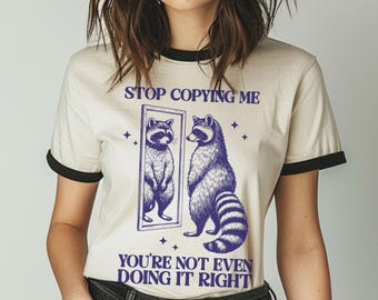 Cottagecore Raccoon Ringer T-Shirt: Retro Sarcastic Tee