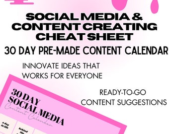 30-Day Content Calendar | Social Media Cheat Sheet | Content Planner 2023