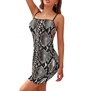 Python Print Slip Dress - Bold Gunmetal with Open Back