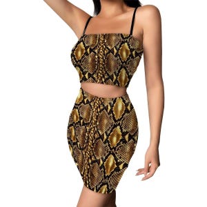 Gold Python Print Crop Top and Mini Skirt (Sizes S to 4XL)