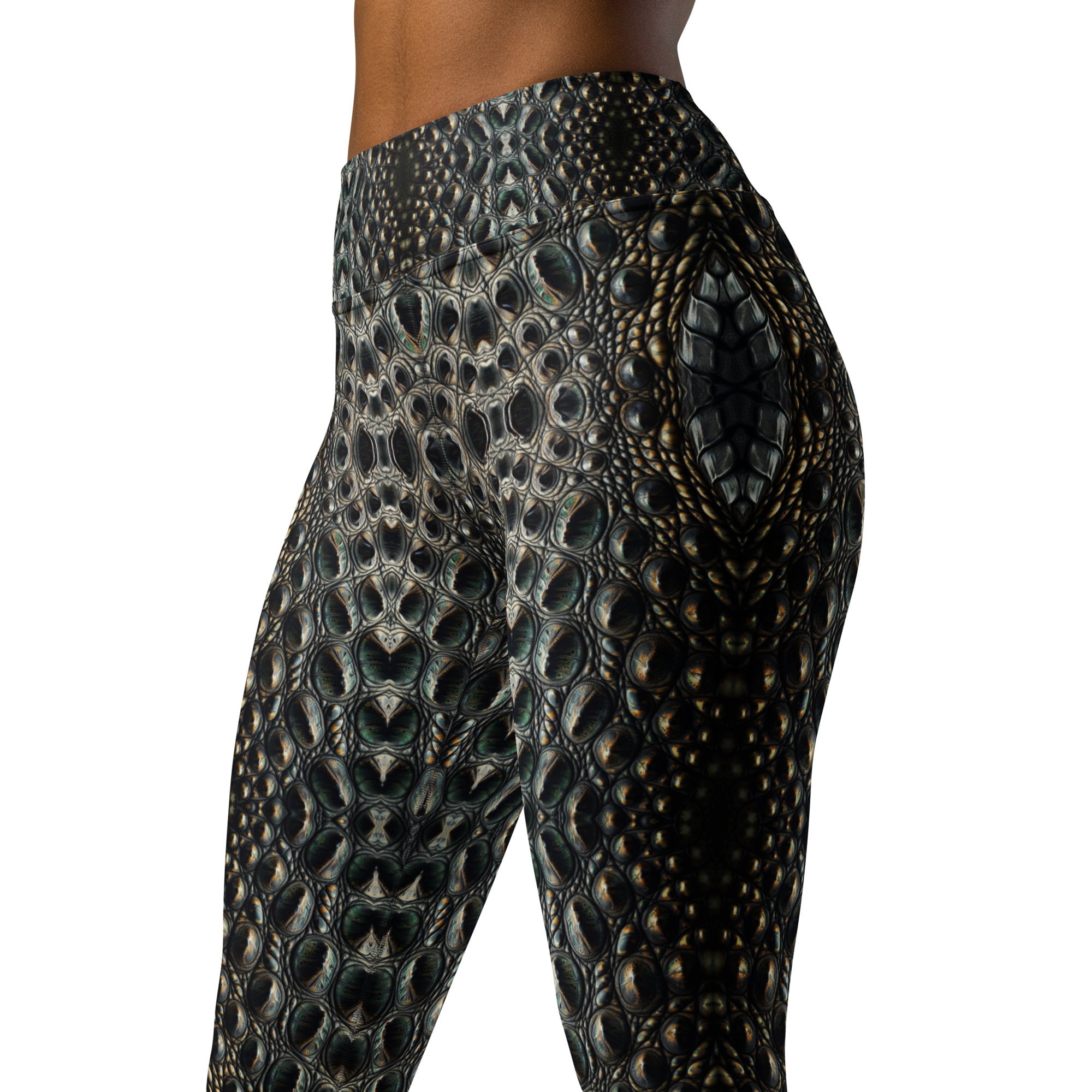 LEGGINGS With an Abstract Alligator Pattern Unisex Black-gray-beige 