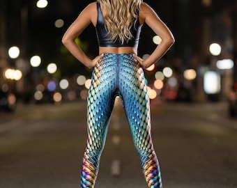 Serpentine Snake Scale Leggings, Metallic Look (High-Waist)