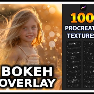 May include: 100 Procreate Textures Bokeh Overlay. A digital product for use in the Procreate app. The image shows a collection of 100 bokeh textures, perfect for adding a soft, dreamy glow to your digital art.