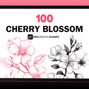 100 個の桜の Procreate スタンプ、桜のスタンプ、植物のスタンプ、花のスタンプ、Procreate フローラル スタンプ、インスタント デジタル ダウンロード
