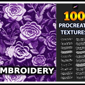 100 Procreate Embroidery Texture Brushes, seamless Embroidery texture for procreate, flower embroidery texture brushes, fabric texture