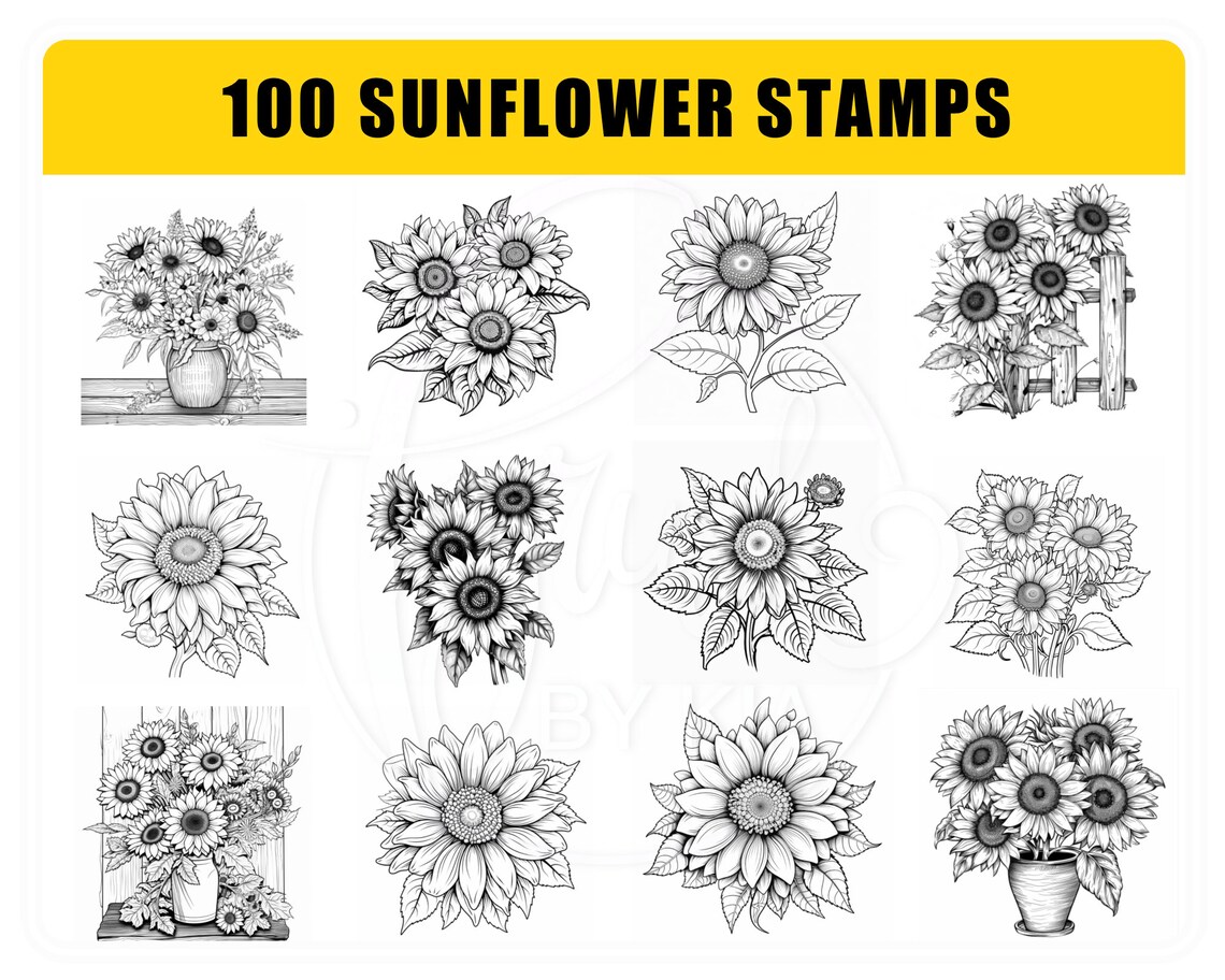 100 Sunflower Procreate Stamps: Botanical Floral Art (digital Download ...