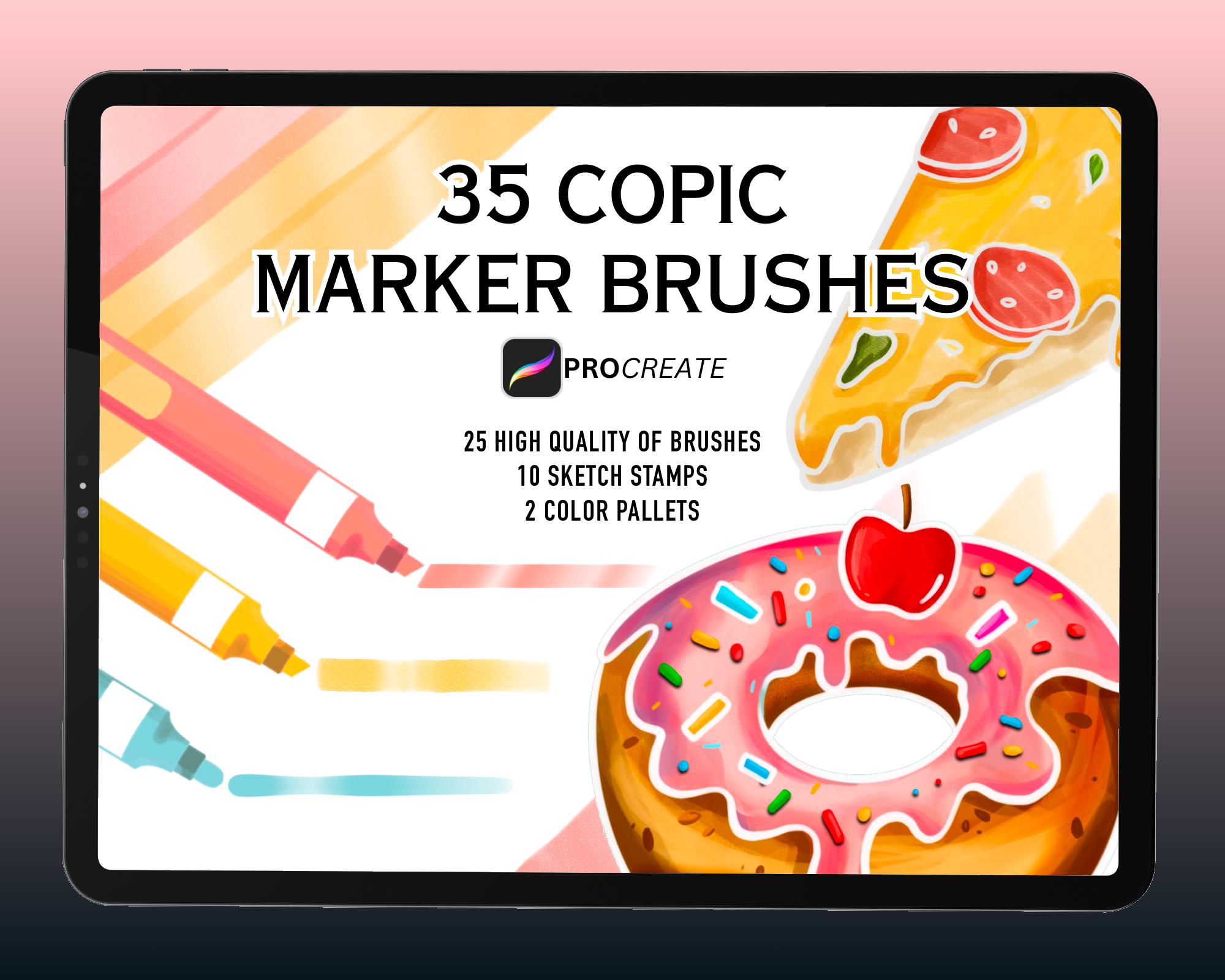 35 Procreate Marker Brushes — Alcohol Marker Set, Copic-Style Blending, Sketch & Color Pack
