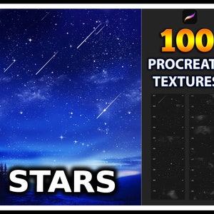 Pennelli Procreate Stars Texture – 100 pennelli per galassia, scintillio e cielo notturno, set Procreate con sfondo stellato