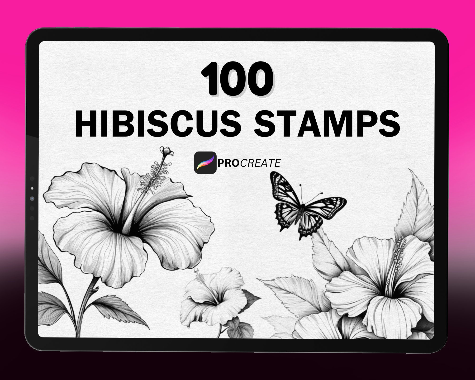 100 Procreate Hibiscus Flower Stamps – Floral Brush Set for iPad, Instant Digital Download