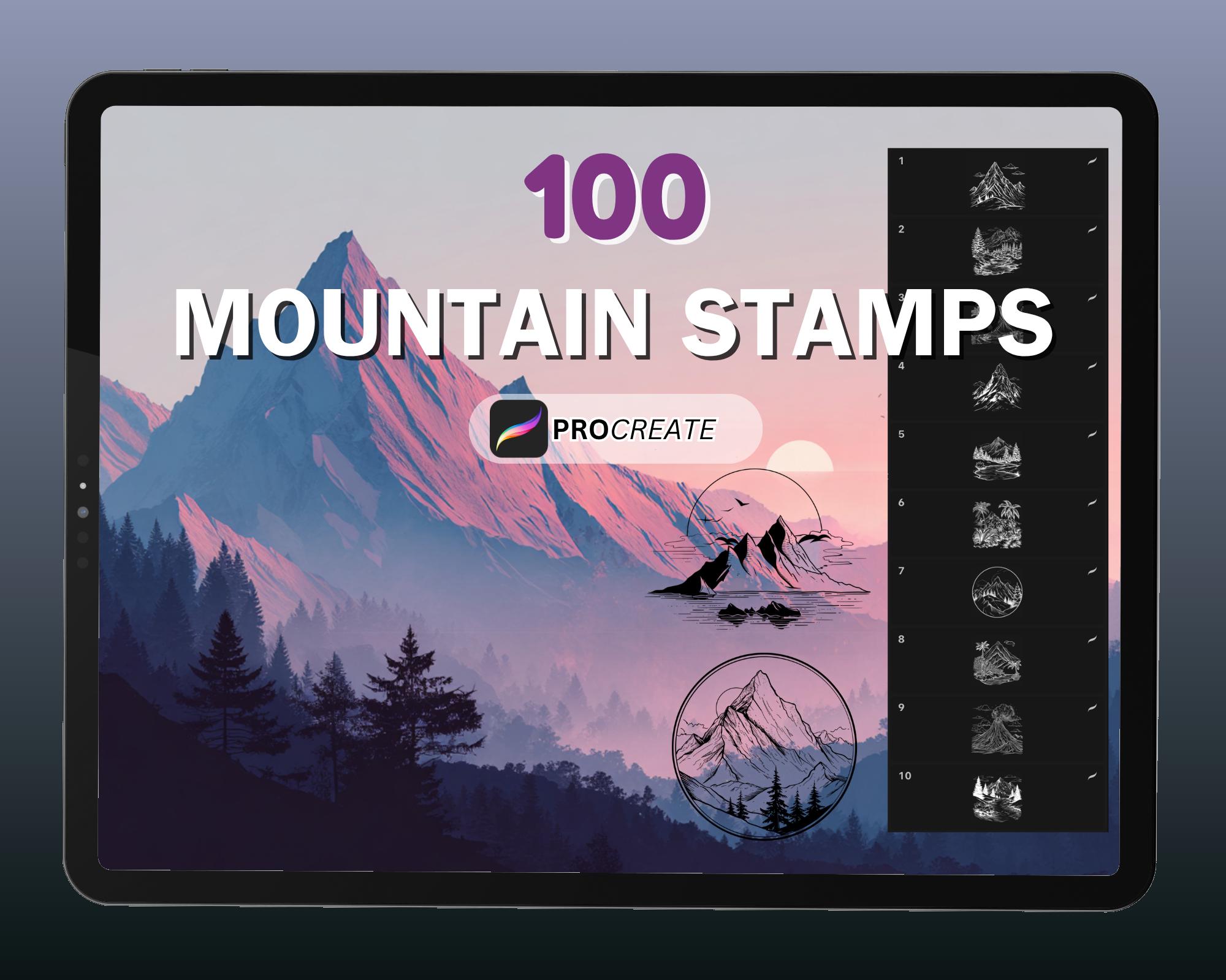 Procreate Mountain Stamps: 100 Landscape Brushes (digital Download - Etsy