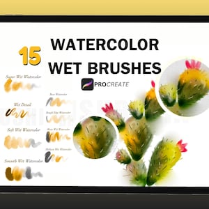 Pinceles de acuarela húmedos, pinceles de acuarela realistas para Procreate, pinceles para iPad, acuarela húmeda para Procreate, pincel de acuarela para Procreate