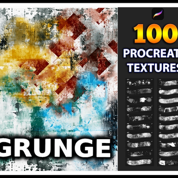 100 Procreate Grunge Texture Brushes, Grunge textuur voor voortplanten, Muurtextuur, vintage grunge penselen, Procreate graantextuur