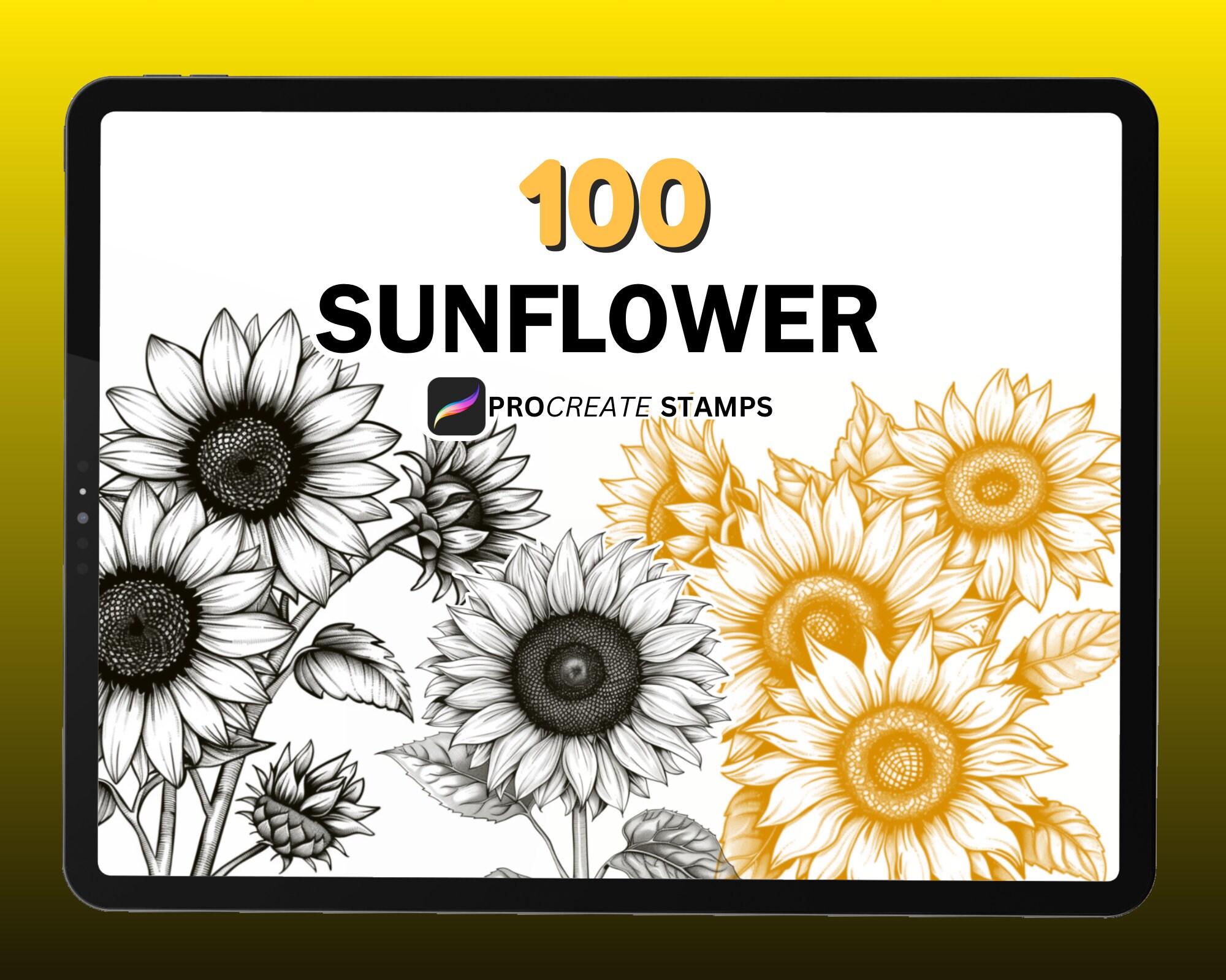 100 Sunflower Procreate Stamps: Botanical Floral Art (digital Download ...