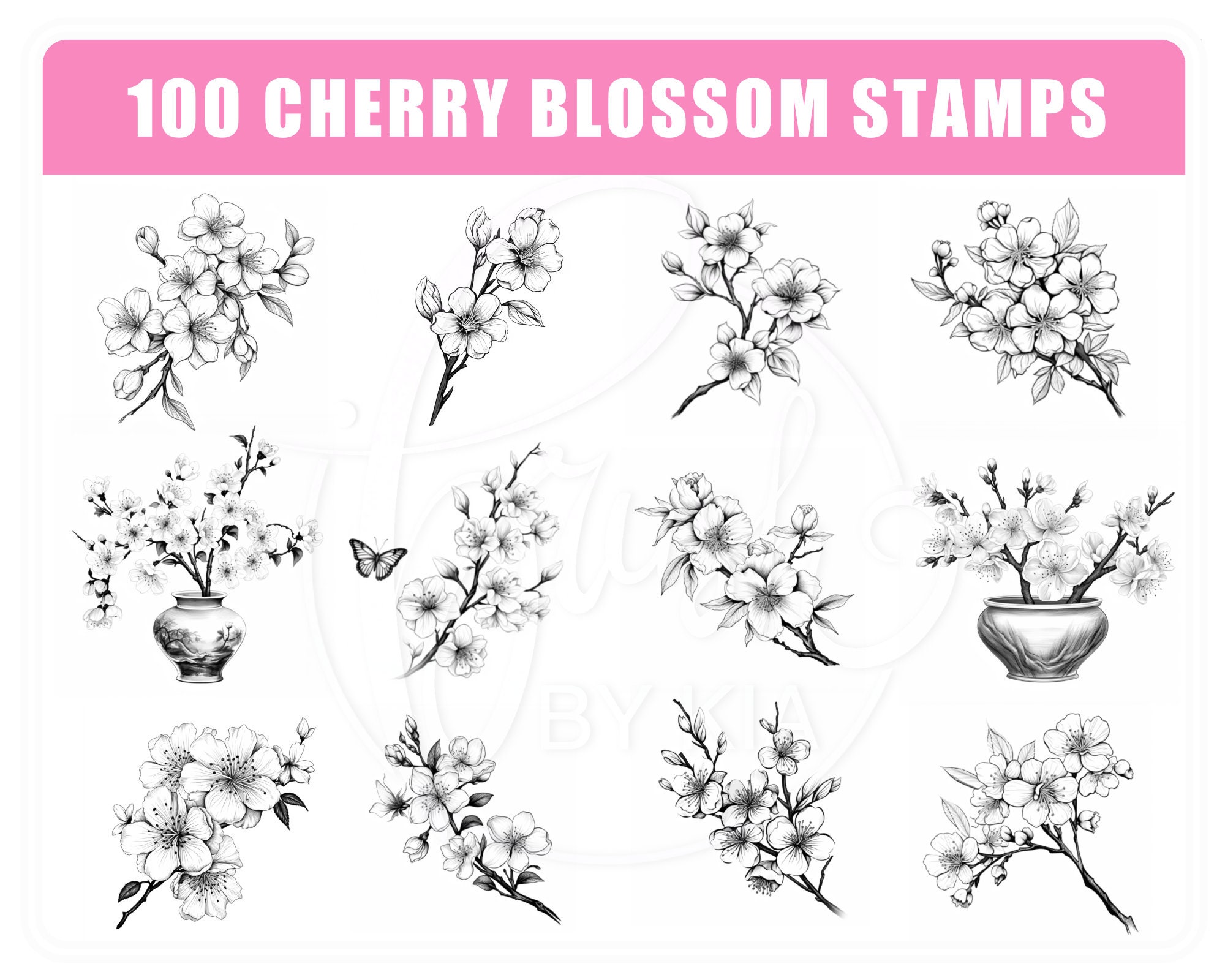 100 Cherry Blossom Procreate Stamps: Floral Brush Set (digital Download ...