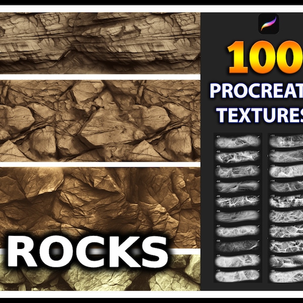 100 Procreate Rocks Texture Brushes, realistic rock texture for procreate, rock brushes, stone texture, mountain rock texture, stone brush