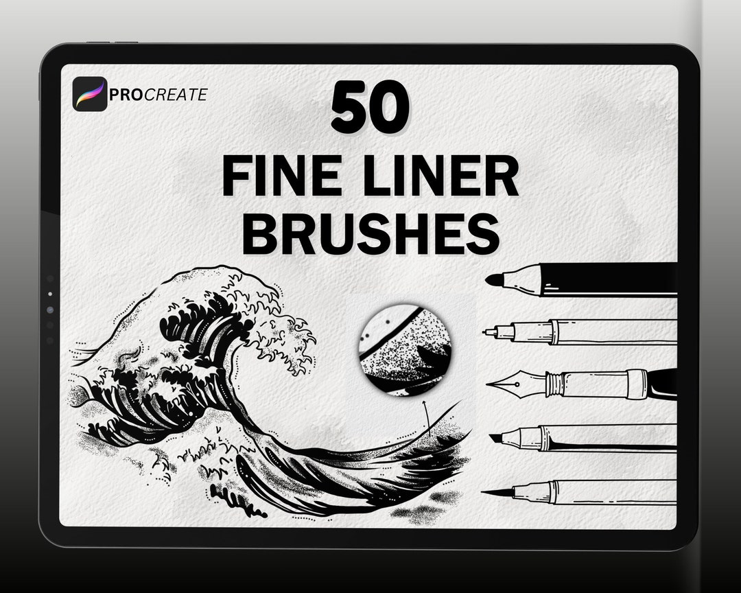 50 Fine Liner Brush Set Procreate, Micron Fineliners, Inking and Line Art Brush, Stipple Brushes