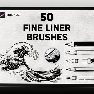 50+ Fine Liner Brush Procreate | Ink Pen Micron Brush Set | Sketching, Technical Drawing, Tattoo Line Art, Fineliner Brush for iPad