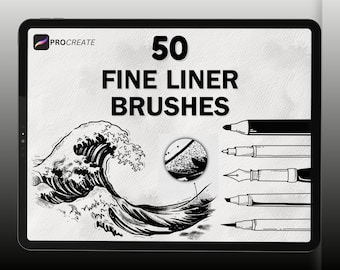 50+ Fine Liner Brush Procreate | Ink Pen Micron Brush Set | Sketching, Technical Drawing, Tattoo Line Art, Fineliner Brush for iPad