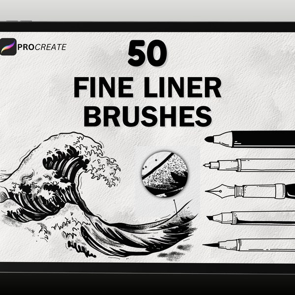 50 Fine Liner Brush Set Procreate, Micron Fineliners, inking and line art brush, Stipple Brushes, Seamless Pattern, Pen Brush Procreate