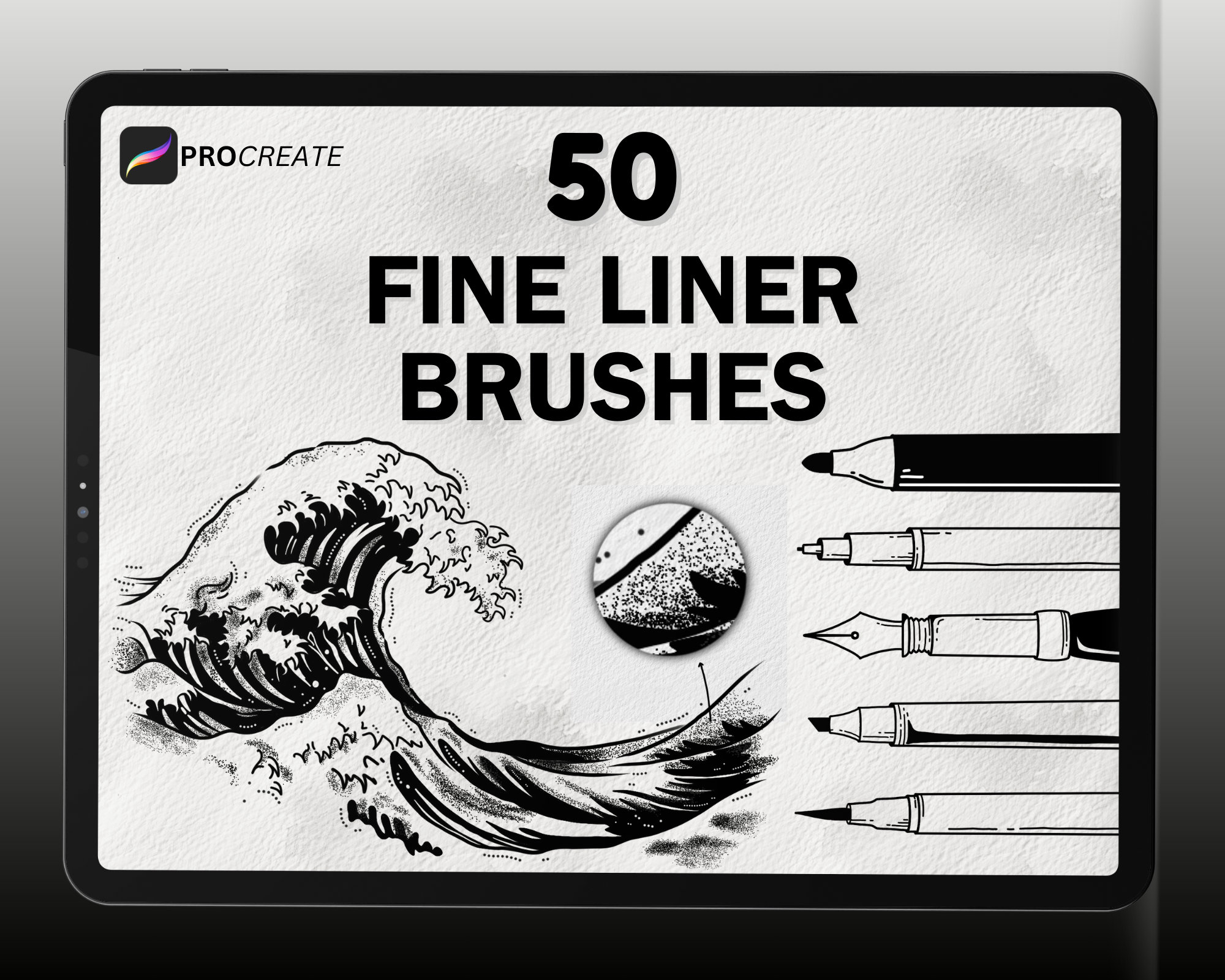 50+ Pinceles Procreate Fineliner | Plumas de tinta tipo Micron para boceto, dibujo técnico y línea de tatuaje en iPad