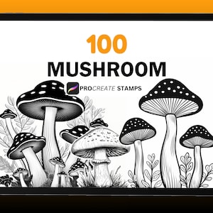 100 timbri Procreate sui funghi: funghi, piante e natura (download digitale)