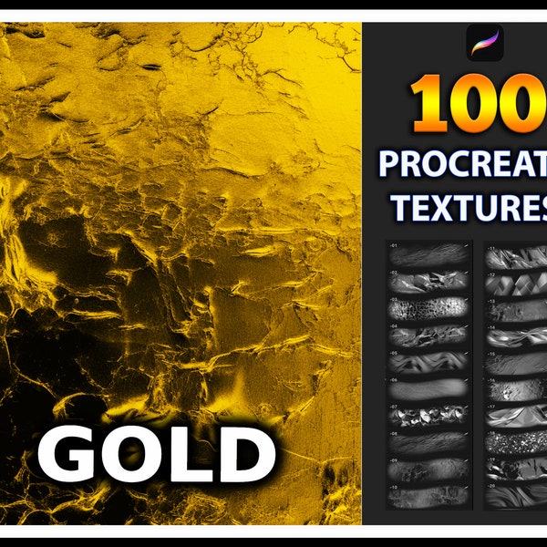 100 Procreate Gold Texture Brushes, Gold texture for procreate, Metal gold brushes, procreate material brushes, Golden brush kit
