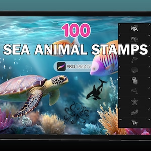 100 Procreate Sea Animal Stamps, Marine Life, Ocean Doodle Stamp, Underwater Stamp Brushes