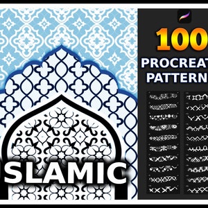 100 Procreate イスラム パターン ブラシ、Procreate 用イスラム パターン テクスチャ、モロッコ パターン Procreate、イスラム幾何学 Procreate