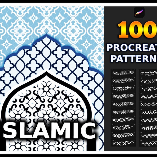 100 Procreate Islamic Pattern Brushes, Islamic Pattern texture for procreate, Moroccan pattern procreate, islamic geometric procreate