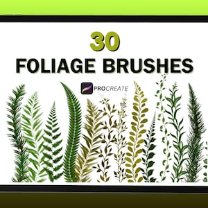 30 Foliage Procreate Brushes – Liście, trawa i rośliny do sztuki przyrodniczej, Pędzle Procreate, Pędzle środowiskowe Procreate