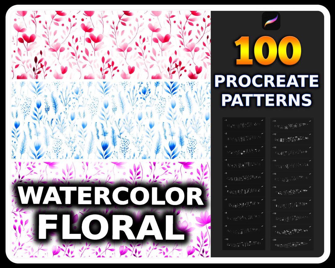 100 Watercolor Floral Pattern Brushes for Procreate (digital Download ...