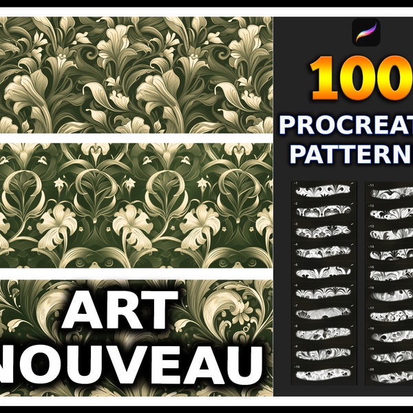 100 Procreate Art Nouveau patroonborstels, Art Nouveau patroon voor voortplanting, organische art nouveau, voortplanting textuur, bloemen voortplanten