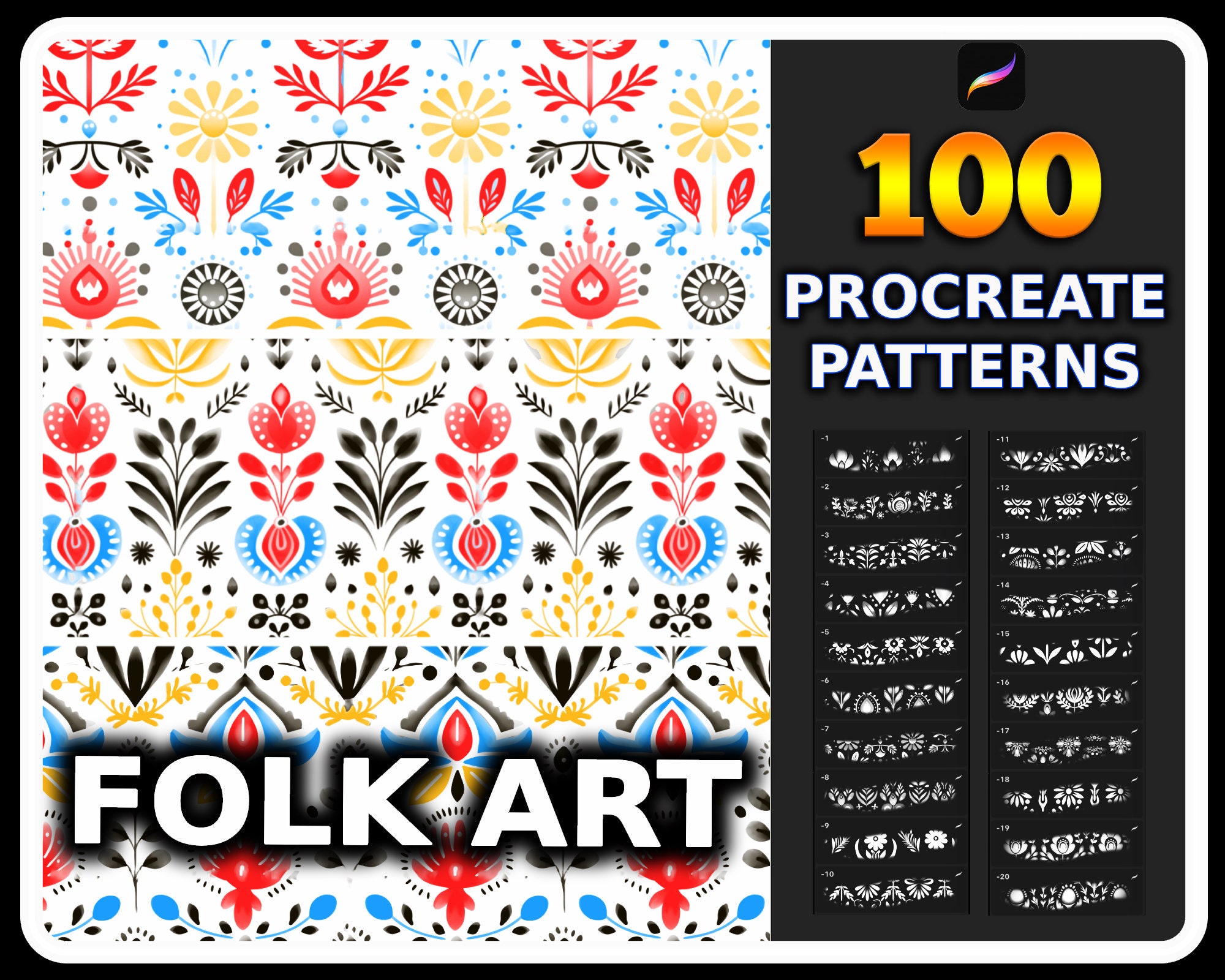100 Procreate Folk Art Pattern Brushes: Floral & Scandinavian (digital ...