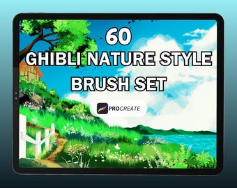 Ghibli Nature Procreate Brush Set: Anime Foliage, Grass, Clouds (Digital Download)