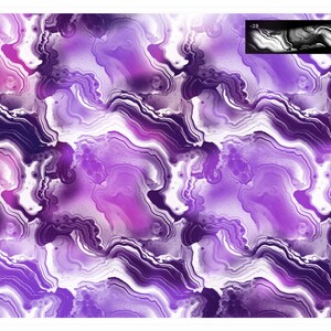 K&ouml;nnte beinhalten: Abstraktes Muster mit wirbelnden Formen in Lila, Magenta und Wei&szlig;. Das Design &auml;hnelt Achat oder Marmor, mit flie&szlig;enden Linien und Farbverl&auml;ufen. Der Gesamteffekt ist eine lebendige und k&uuml;nstlerische Darstellung.