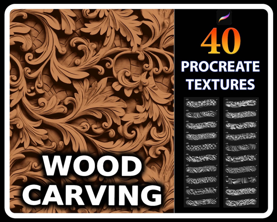 Procreate Wood Carving Texture Brushes, Wood Carving Texture for