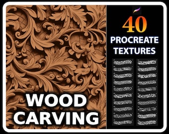Procreate Wood Carving Texture Brushes, Texture de sculpture sur bois pour procréer, Brosses en bois, Texture de procréation en bois sculpté, Brosse de texture en bois