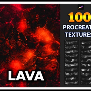 100 pincéis de textura de lava para Procreate – pincéis de magma, rocha derretida e fundo vulcânico para arte dramática