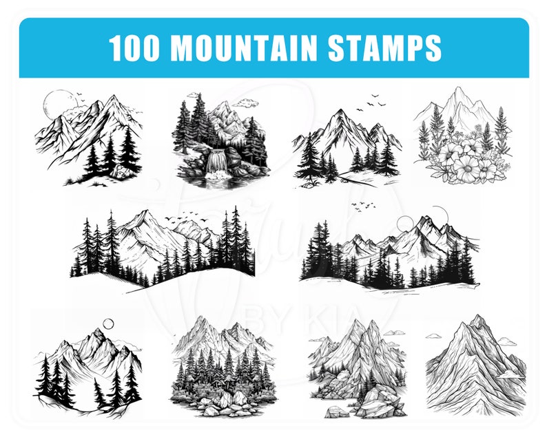 Procreate Mountain Stamps: 100 Landscape Brushes (digital Download - Etsy