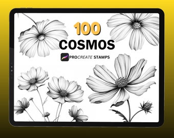 コスモスフラワー Procreate スタンプ 100 個: ボタニカルブラシセット (デジタルダウンロード)