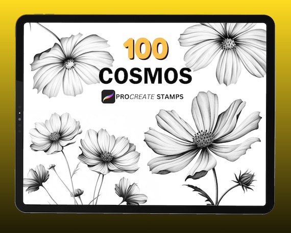 100 Cosmos Flower Procreate Stamps: Botanical Brush Set (Digital Download