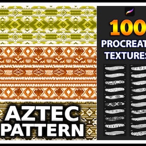 Op de afbeelding: 100 Procreate-texturen: Azteekse patroon. Een digitale download van 100 naadloze patronen in een zwart-witte Azteekse stijl. De patronen zijn perfect voor gebruik in Procreate.