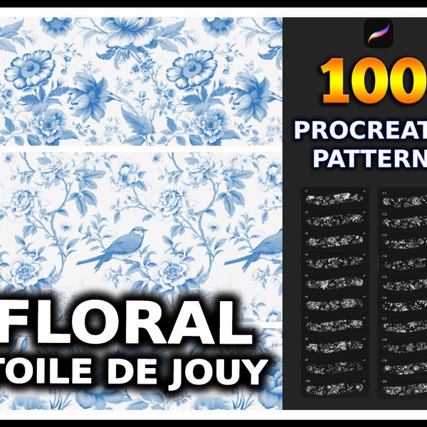 100 Seamless Toile De Jouy Pattern Brushes, Procreate Toile Pattern, French Blue Pattern, French Blue Toile De Jouy, Chinoiserie Pattern