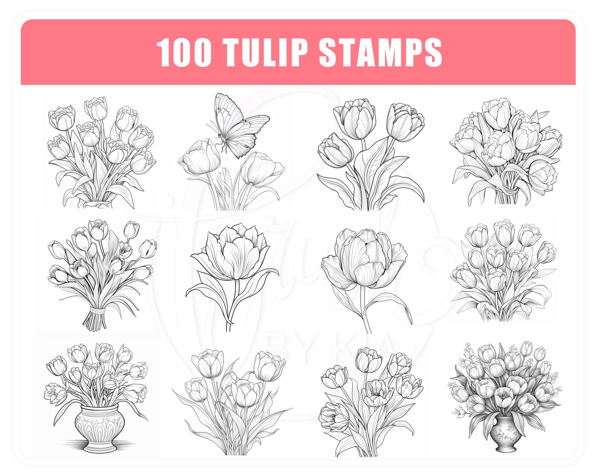 100 Tulip Flower Procreate Stamps: Botanical Brush Set (digital ...