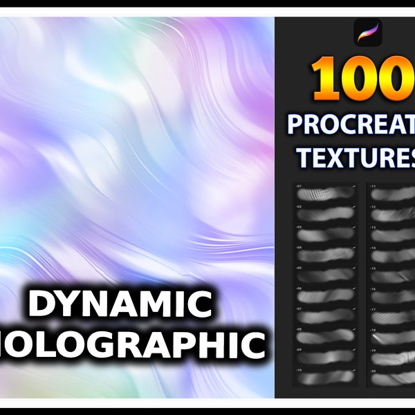 100 Procreate Holographic Texture Brushes, Dynamic Holographic texture for procreate, Holographic Gradient Pattern, procreate Texture