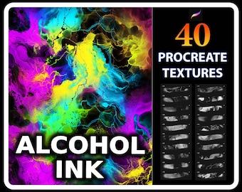 Procreate textuurborstels alcoholinkt: 40 naadloze vloeibare effecten (digitale download)