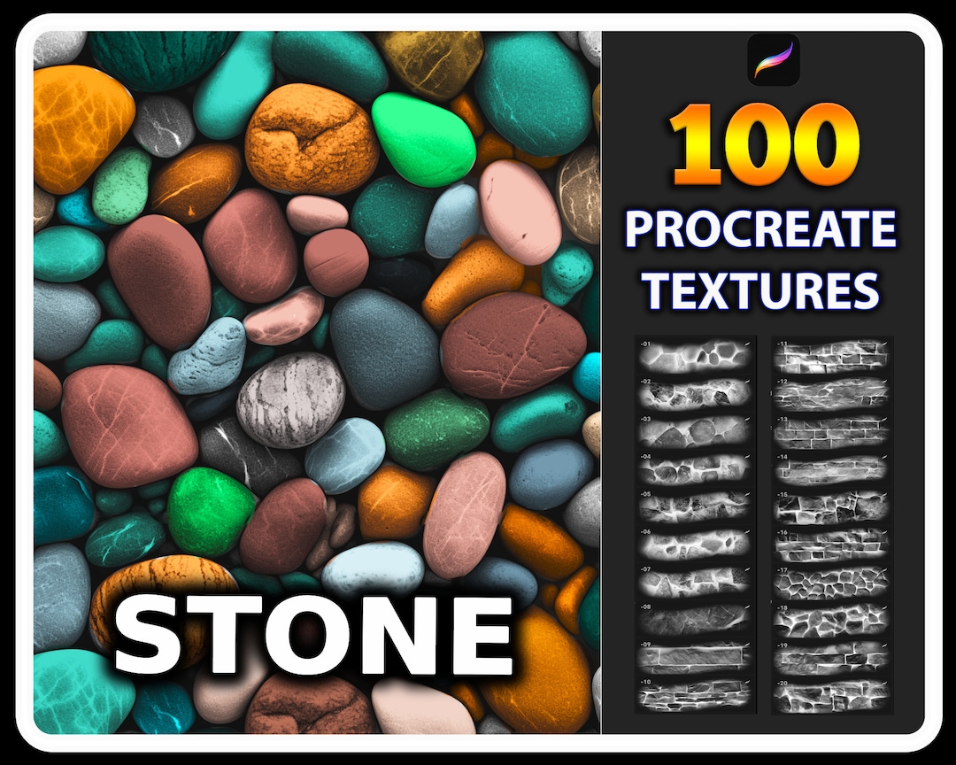 100 Procreate Stone Texture Brushes, Seamless Stone Texture for