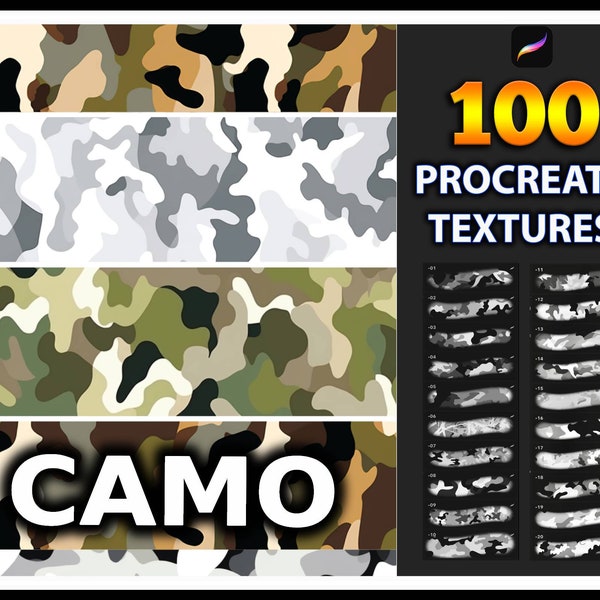 Procreate Camo Pattern Texture Brushes, texture Camo senza soluzione di continuità per procreare, Texture Camo, Texture procreare tessuto