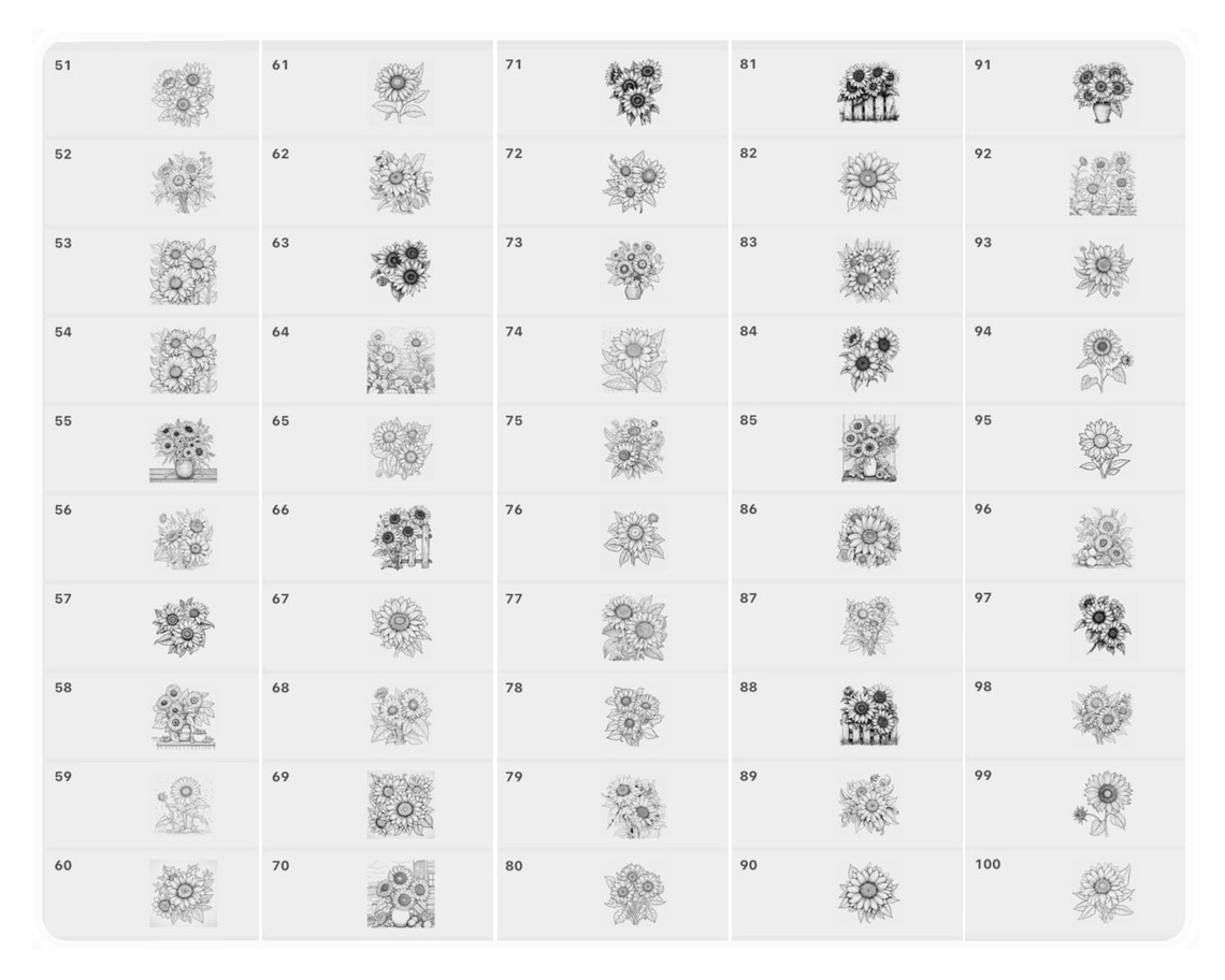 100 Sunflower Procreate Stamps: Botanical Floral Art (digital Download ...